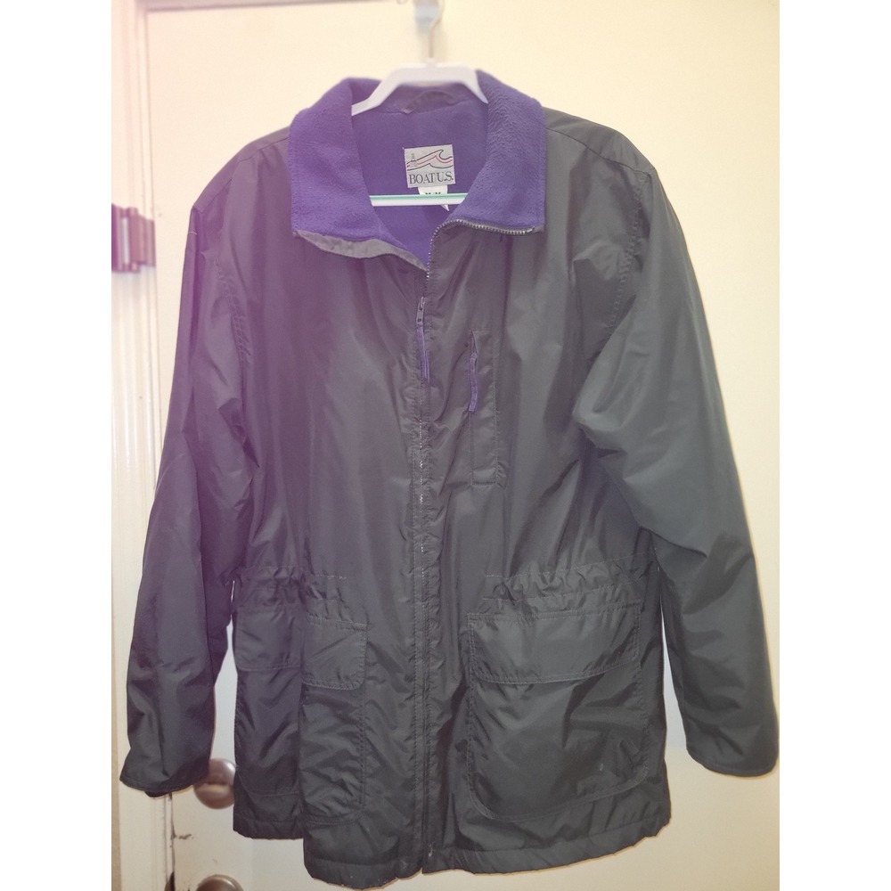 BoatUS Mens Green Fleece Lined Sailing Jacket Purple Trim Full Zip Coat Med 4-08